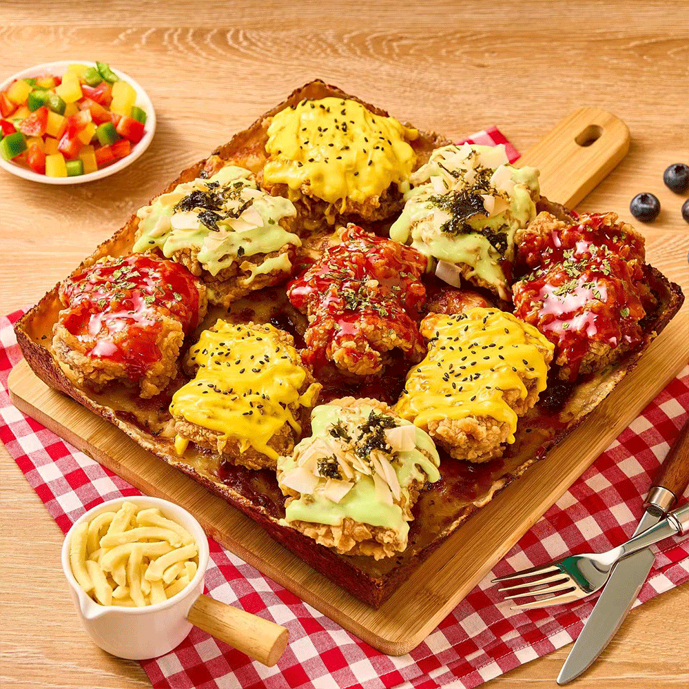 彩虹芝士炸鸡披萨